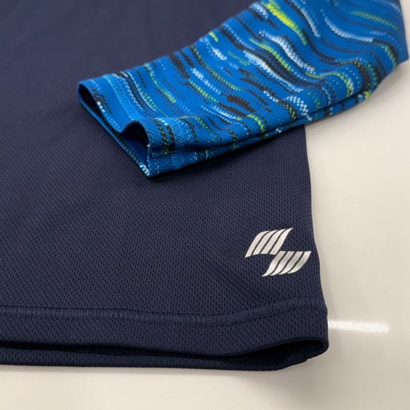 Kids Blue Rashguard with Wave Pattern Sleeves - Picture 2 of 4